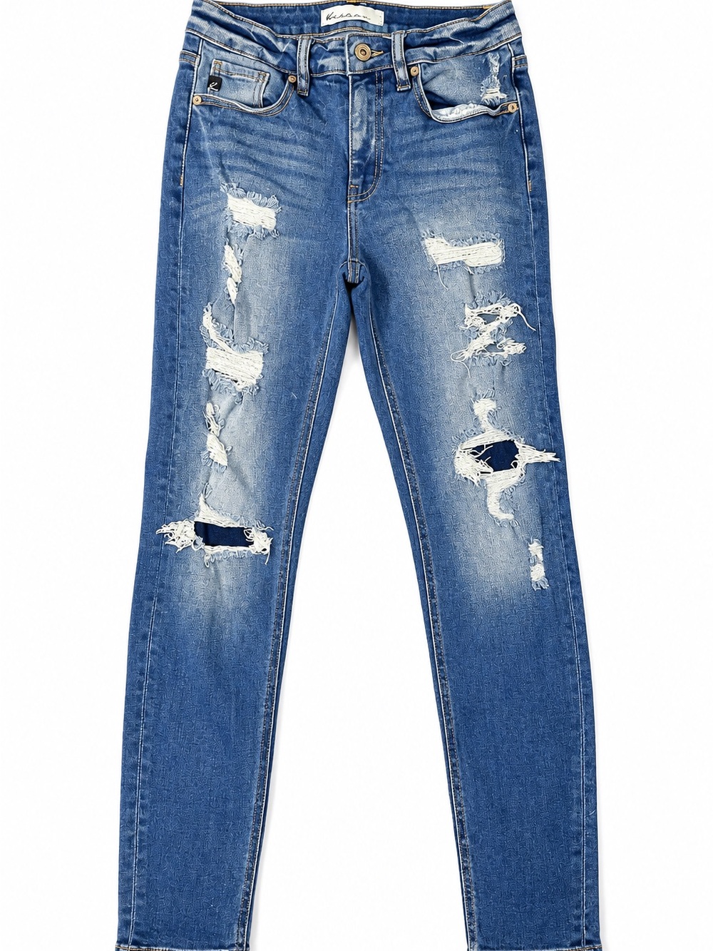 KanCan Women’s Distressed Skinny Jeans Size 27 Medium Wash Stretch Ripped Denim